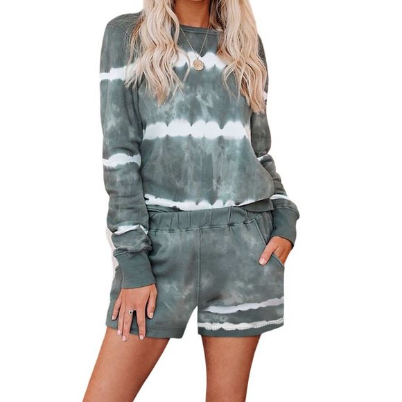 Other - Tie-dyed Stripes Long Sleeve Shorts Lounge Set LARGE (606)